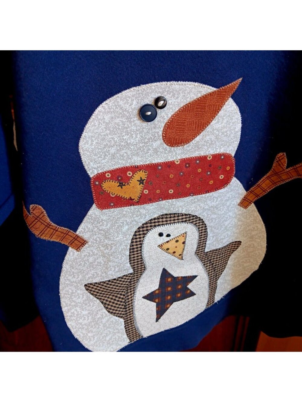 Granny Hanes Premium Snowman Sweatshirt 2X Navy Blue Winter Holiday Pullover